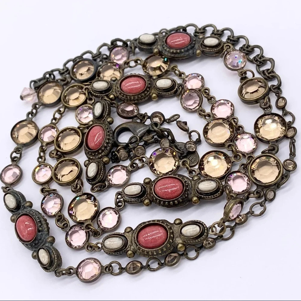 Sorrelli Crystal Gem Peach Gold Brick Station Necklace 38”